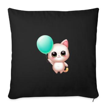 Katze mit Ballon - Sofakissenbezug 45 x 45 cm - Schwarz - Vorne