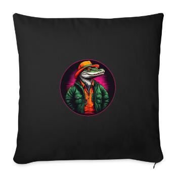 Colorful alligator crocodile with sunglasses and hat - Sofa pillowcase 17,3'' x 17,3'' (45 x 45 cm) - black - Front