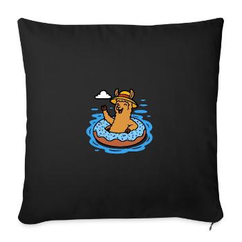 Alpaca with Donut Swim Ring Funny Animals Kids - Sofa pillowcase 17,3'' x 17,3'' (45 x 45 cm) - black - Front