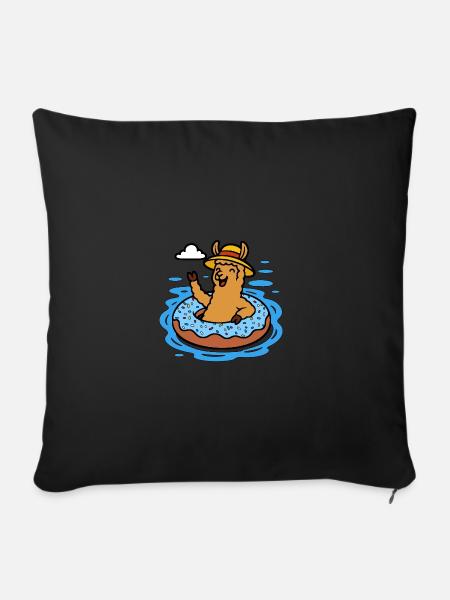Alpaga avec beignet anneau de natation Funny Animals Kids - Housse de coussin décorative 45 x 45 cm - noir