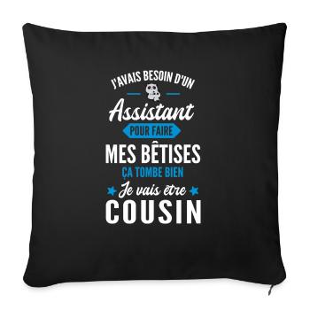 assistant / je vais être cousin / futur cousin - Housse de coussin décorative 45 x 45 cm - noir - Devant