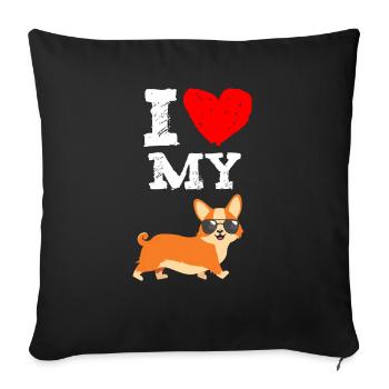I love my corgi funny gift dog mom dog dad - Housse de coussin décorative 45 x 45 cm - noir - Devant