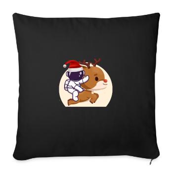 Un astronaute vole sur des rennes avec un chapeau de Noël - Housse de coussin décorative 45 x 45 cm - noir - Devant