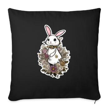 mignon lapin de pâques dans les fleurs - Housse de coussin décorative 45 x 45 cm - noir - Devant