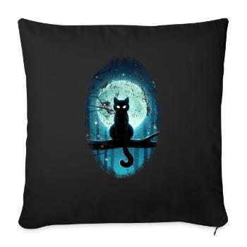 Chat noir devant la pleine lune - Housse de coussin décorative 45 x 45 cm - noir - Devant