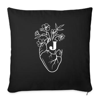 Lettre j cœur anatomie floral blanc - Housse de coussin décorative 45 x 45 cm - noir - Devant
