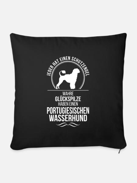 PORTUGIESISCHER WASSERHUND Schutzengel Wilsigns - Sofakissenbezug 45 x 45 cm - Schwarz
