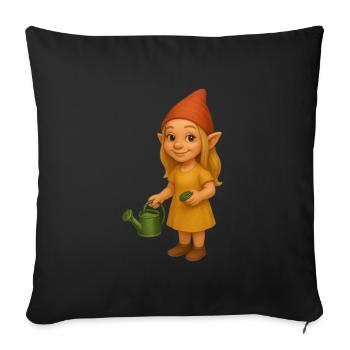 Zwergin mit Gießkanne - Sofakissenbezug 45 x 45 cm - Schwarz - Vorne