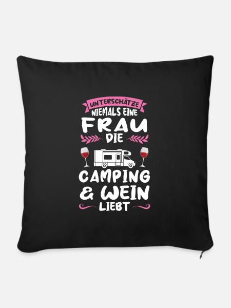 Campen Wein Campingplatz Geschenk - Sofakissenbezug 45 x 45 cm - Schwarz