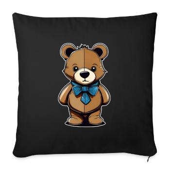 Cooler Teddy Bär mit blauer Schleife - Sofakissenbezug 45 x 45 cm - Schwarz - Vorne