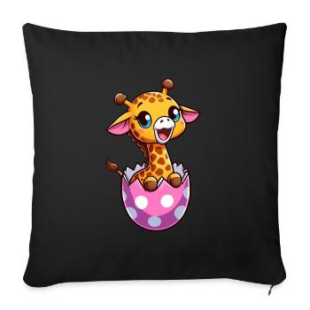 Une girafe de dessin animé éclot d’un est coloré - Housse de coussin décorative 45 x 45 cm - noir - Devant