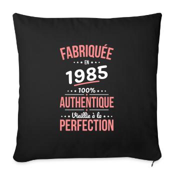 Anniversaire 40 ans - Fabriquée en 1985 - Housse de coussin décorative 45 x 45 cm - noir - Devant
