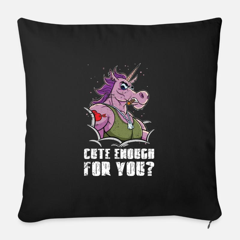 Cute Enough For You? Hartes Einhorn mit Muskeln - Sofakissenbezug 45 x 45 cm - Schwarz