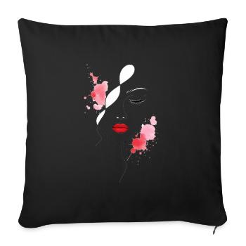 Woman face with red lips - Sofa pillowcase 17,3'' x 17,3'' (45 x 45 cm) - black - Front