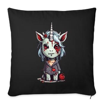 Effrayant Mignon Zombie Licorne Halloween - Housse de coussin décorative 45 x 45 cm - noir - Devant