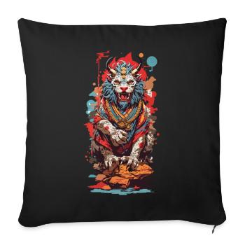 Conception esthétique japonaise Yokai Lion Popart - Housse de coussin décorative 45 x 45 cm - noir - Devant