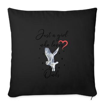 Frau Mädchen Liebe Herz Eule - Sofakissenbezug 45 x 45 cm - Schwarz - Vorne