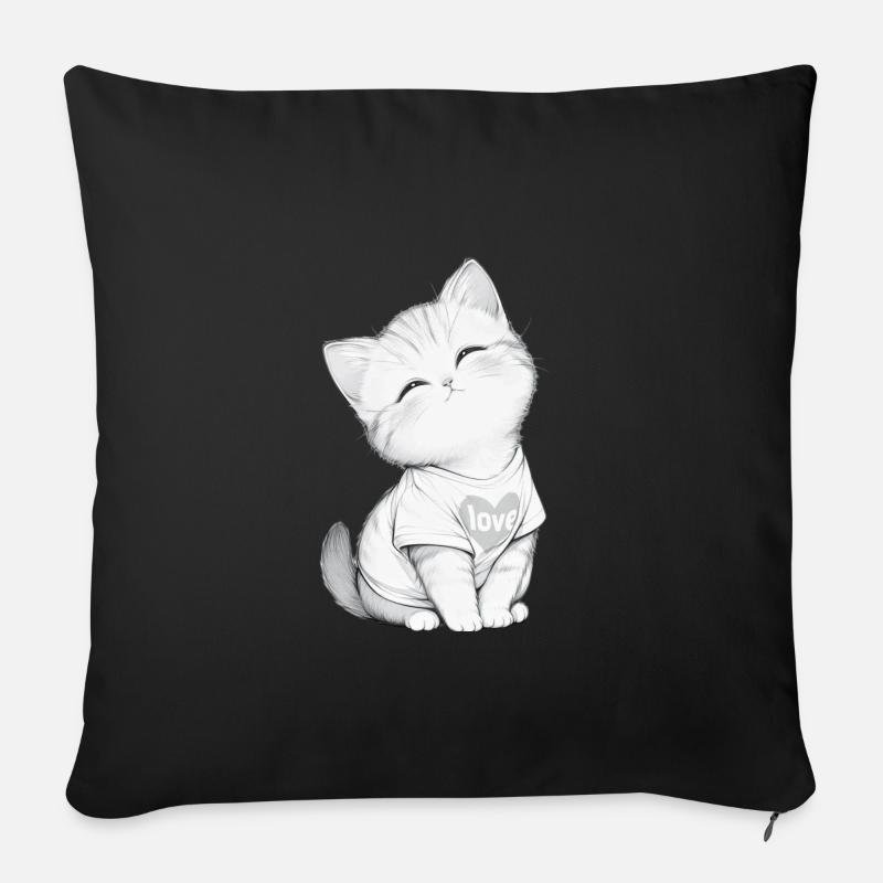 Kuschelige Katze im Herzen Liebe - Sofakissenbezug 45 x 45 cm - Schwarz