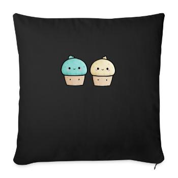 Deux cupcakes kawaii sucrés - Housse de coussin décorative 45 x 45 cm - noir - Devant