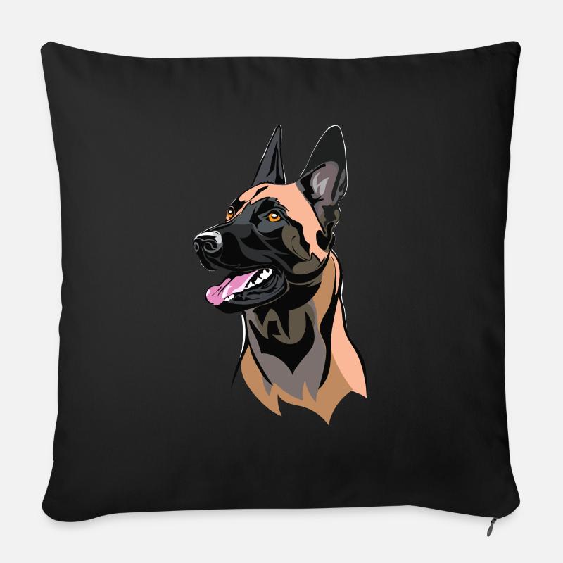 Tête de chien malinois - Housse de coussin décorative 45 x 45 cm - noir