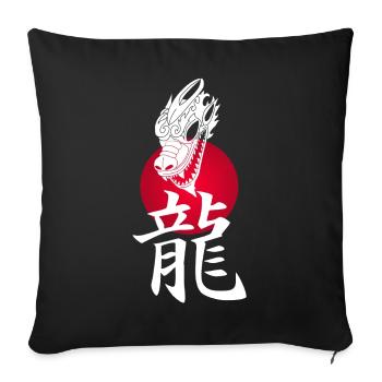 Dragon blanc japonais et soleil rouge - Housse de coussin décorative 45 x 45 cm - noir - Devant