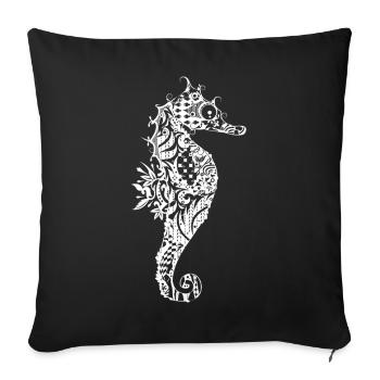 Hippocampe ornemental – Illustration détaillée - Housse de coussin décorative 45 x 45 cm - noir - Devant