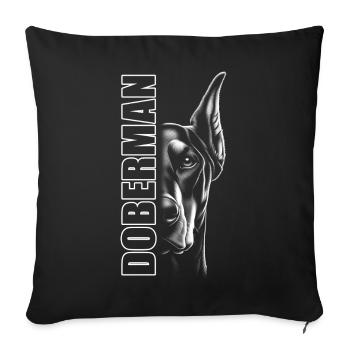 Portrait du doberman avec lettrage vertical - Housse de coussin décorative 45 x 45 cm - noir - Devant