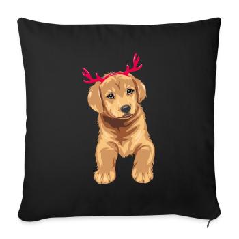 Mignon chiot Retriever chien avec des cornes de cerf de Noël - Housse de coussin décorative 45 x 45 cm - noir - Devant