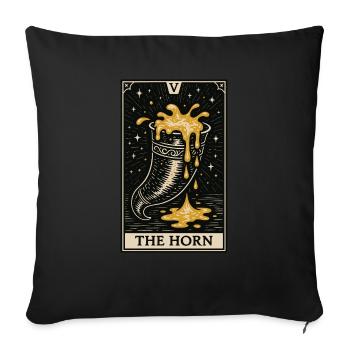 La corne – Carte rituelle de consommation de tarot à l’hydromel - Housse de coussin décorative 45 x 45 cm - noir - Devant