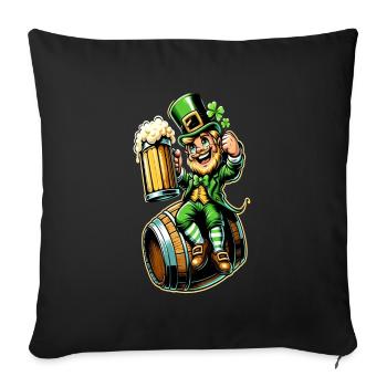 Bierfass-Leprechaun (Irischer Kobold) - Sofakissenbezug 45 x 45 cm - Schwarz - Vorne