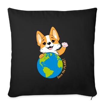 Corgi with a globe - Sofa pillowcase 17,3'' x 17,3'' (45 x 45 cm) - black - Front