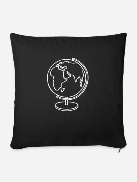 Globus Hand gezeichnet - Sofakissenbezug 45 x 45 cm - Schwarz