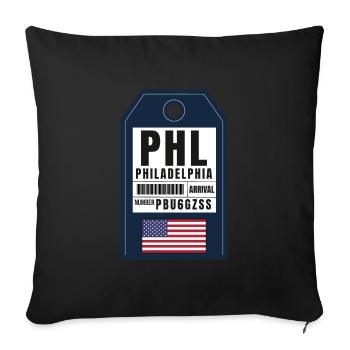 Carte d’embarquement Philadelphie - Billet d’aéroport américain PHL - Housse de coussin décorative 45 x 45 cm - noir - Devant