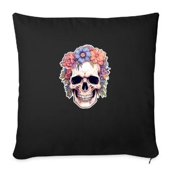 Human Skull & Flowers 14 - Sofa pillowcase 17,3'' x 17,3'' (45 x 45 cm) - black - Front