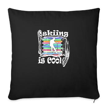 Le skieur est cool, design enroulé avec des skis - Housse de coussin décorative 45 x 45 cm - noir - Devant
