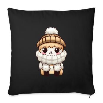 Alpaca Winter Llama Comic Cute - Sofa pillowcase 17,3'' x 17,3'' (45 x 45 cm) - black - Front