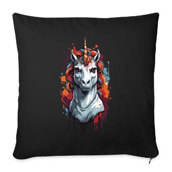 Licorne d’Halloween dans un design effrayant arc-en-ciel - Housse de coussin décorative 45 x 45 cm - noir - Devant