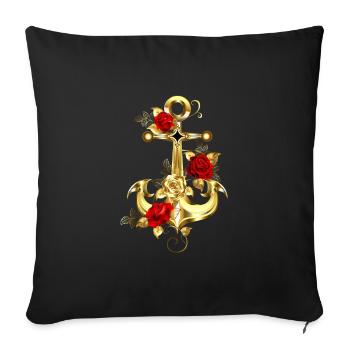 Anchor with Rose Maritime - Sofa pillowcase 17,3'' x 17,3'' (45 x 45 cm) - black - Front