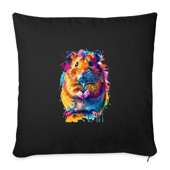Niedlicher Hamster Regenbogenfarben - Sofakissenbezug 45 x 45 cm - Schwarz - Vorne