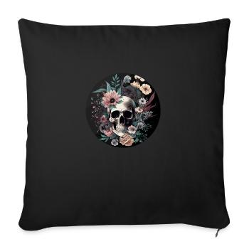 Human Skull & Flowers 35 - Sofa pillowcase 17,3'' x 17,3'' (45 x 45 cm) - black - Front