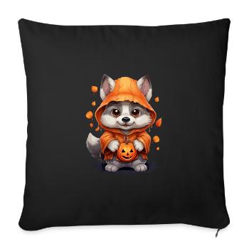 Cute Halloween Wolf with Pumpkin Lanterns - Sofa pillowcase 17,3'' x 17,3'' (45 x 45 cm) - black - Front