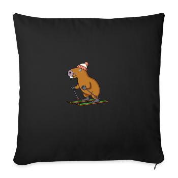 Bande dessinée Capybara Capybara Casquette de ski Piste Alpes - Housse de coussin décorative 45 x 45 cm - noir - Devant
