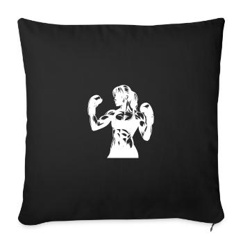Boxeuse forte femme dans la pose de combat avec les poings levés - Housse de coussin décorative 45 x 45 cm - noir - Devant