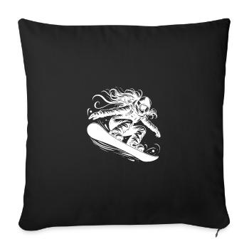 Dynamische Snowboarderin im Action Sprung - Sofakissenbezug 45 x 45 cm - Schwarz - Vorne