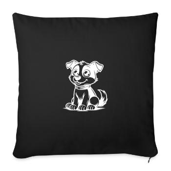 Funny dog with collar as a cute cartoon character - Sofa pillowcase 17,3'' x 17,3'' (45 x 45 cm) - black - Front