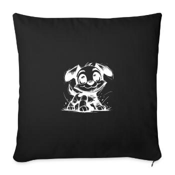 Bébé chien crayon croquis grands yeux et oreilles - Housse de coussin décorative 45 x 45 cm - noir - Devant