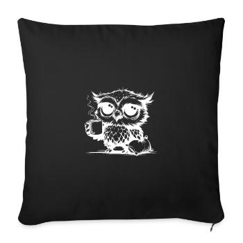 Sleepy owl declaring coffee a duty - Sofa pillowcase 17,3'' x 17,3'' (45 x 45 cm) - black - Front