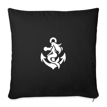 Élégante sirène et tatouage ancre de navire - Housse de coussin décorative 45 x 45 cm - noir - Devant