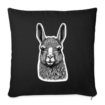 Dessin de visage de lama noir et blanc avec motifs - Housse de coussin décorative 45 x 45 cm - noir - Devant