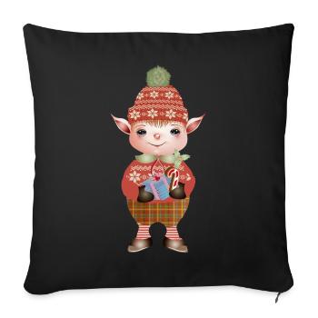 Adorable lutin de Noël mignon avec cadeau - Housse de coussin décorative 45 x 45 cm - noir - Devant
